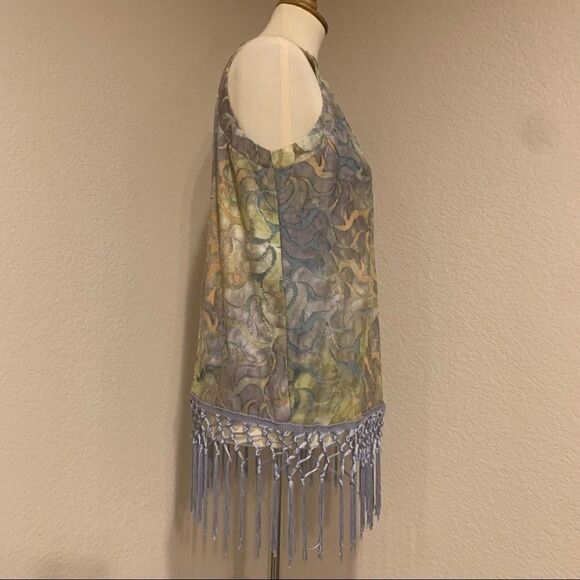Sleeveless Lime & Periwinkle Tassel Burn Out Top S - Picture 5 of 12